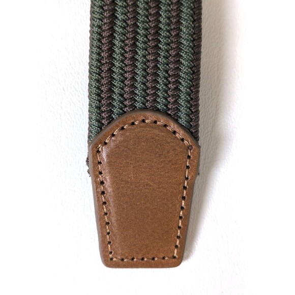 Mens Braided Stretch Belt 32 Green Brown Stripe Genuine Italian Leather Golf - Picture 3 of 3